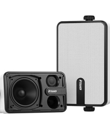 Inwa Upgraded Bluetooth Outdoor Speakers, IPX5 Waterproof Wall Mount Speaker, Powerful Bass, Wireless Sync Up to 100 Speakers, Indoor/Outdoor Sound System for Patio/Porch/Gazebo/Garage(MZ-632, 2 PCS)