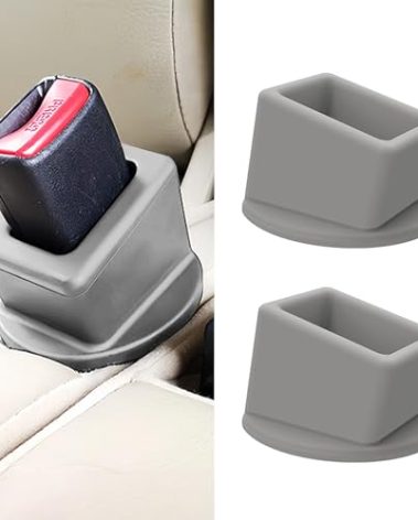 2PCS Car Seat Belt Buckle Holder, Silicone Seatbelt Buckle Booster Makes to Makes Receptacle Stand Upright for Easy Access, Universal Car Accessories for Kids (Gray)