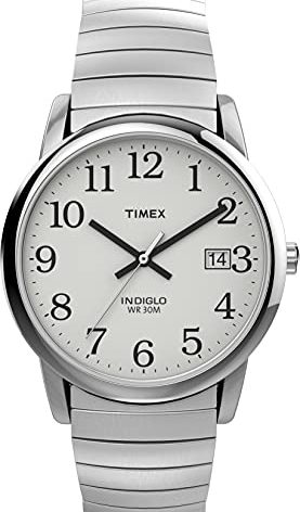 Timex Men's Easy Reader 35mm Watch – Silver-Tone Case White Dial with Silver-Tone Tapered Expansion Band
