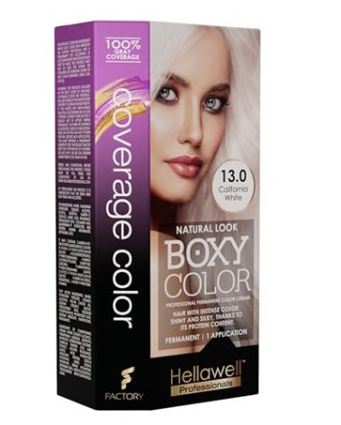 BOXY COLOR Coloring kit professional, permanent color cream hair dye with Vegetal Protein to get Hair with intense color shiny and silky. 100% Gray Coverage. (13 California White)