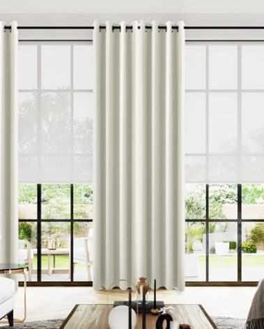 Cream Satin Polyester Curtains 96 Inch Long 2 Panel Set Grommet Elegant Floor to Ceiling Modern Curtain for Living Room, Thermal Blackout Darkening Drapes for Bedroom 52x96 In Length, Ivory Off White