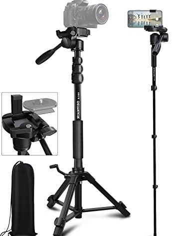 Camera Tripod 69 Inch, Patented 3-Way Swivel Portable Phone Tripod Professional Aluminum Alloy Travel Phone Camera Stand Monopod for Canon Nikon GoPro DSLR, DV Video Camcorder, Smartphone Black