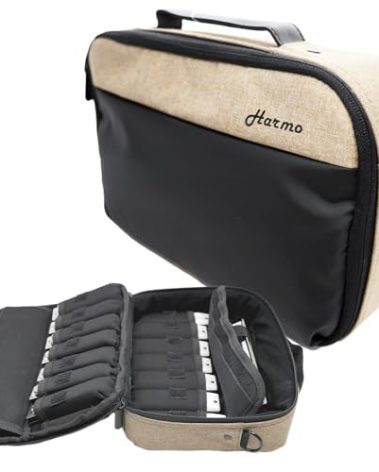 Harmo Pro case - Harmonica Carry Case - Harmonica Storage & Carrying Case With Shoulder Strap for 14 Harmonicas Hohner Built-in Mic & Cable Pockets - Designed in the USA by a pro player