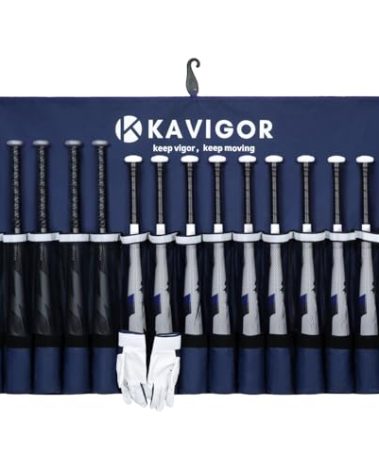 KAVIGOR 15-Bat Baseball/Softball Dugout Organizer - 900D Military-Grade Fabric & Reinforced Hooks, Holds Bats/Gloves on Fence