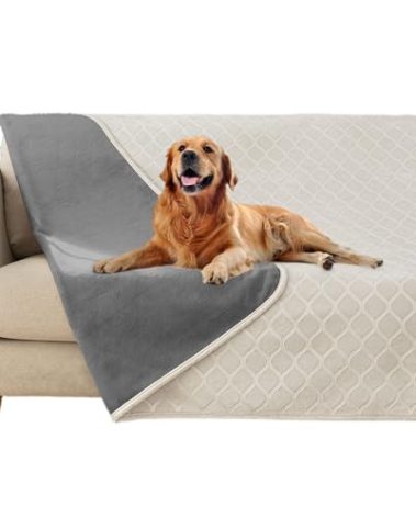 fuguitex Waterproof Dog Blanket Bed Cover Dog Crystal Velvet Moroccan Fuzzy Cozy Plush Pet Blanket Throw Blanket for Couch Sofa(40 * 60 inch, Cream+Grey)