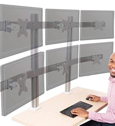 Stand Steady 6 Monitor Mount Desk Setup - Heavy-Duty Height Adjustable Monitor Stand, Swivel Arm with Clamp-On Base, 6 Screen VESA Mount Fits Most LCD/LED Monitors 17-32 in. (Silver, 6 Mounts)
