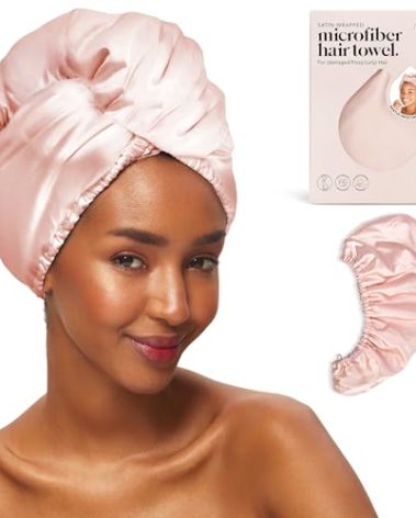 Kitsch Satin Microfiber Hair Towel Wrap for Women - Super Absorbent, Quick Dry, Anti-Frizz - for Long and Short Hairs, Turbans for Women, Wet and Curly Hair Wrap - Blush