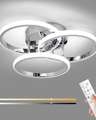 15.74IN Dimmable LED Modern Flush Mount Ceiling Light Fixture with Remote Control, Chrome 3000K-6500K 3-Color Dimming Circle Modern Chandelier, Close to Ceiling Bedroom Kitchen Cloakroom Lamp