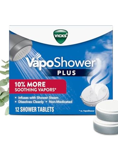 Vicks, VapoShower Plus, Shower Steamers, Eucalyptus Shower Steamer & Menthol Scent, Clean Dissolving Vapor Shower Tablets, Aromatherapy Shower Steamer & Shower Bombs, 12 count