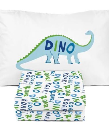 Sunny Side Up Dino Roar Twin Sheet Set - 3 Piece Kids Bedding Set Includes Pillow Cover – Super Soft Dinosaur Microfiber Sheets