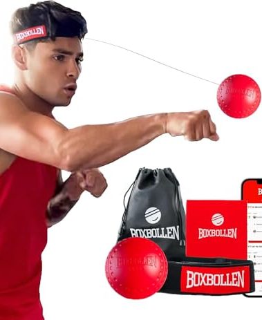 Boxbollen® Boxing Reflex Ball - Celebrity-Endorsed Home Workout Game - App-Connected Punch Counter - Hand Eye Coordination Training Ball - Christmas Gift for Boxers, All Ages - Stocking Stuffer - Red