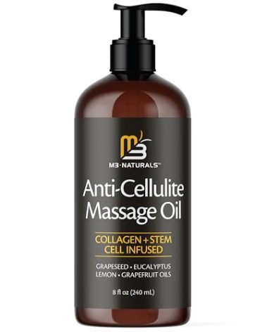 Firming Body Massage Oil with Collagen & Stem Cell – Helps Smooth The Appearance of Cellulite & Improve Skin Texture – Refreshing Aromatherapy Body Oil for Legs & Full Body – 8 Fl Oz by M3 Naturals