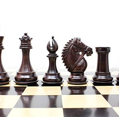 House of Chess - Ringy Rosewood/Boxwood Chess Pieces Rio Staunton 4.0" (102 mm) - 2 Extra Queens - Triple Weighted