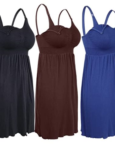 iloveSIA Nursing Gowns with Built-in Nursing Bra-3-Pack Breastfeeding Night gown-Comfort Soft for Labor Postpartum Hospital Black+Coffee+Blue Size 3XL