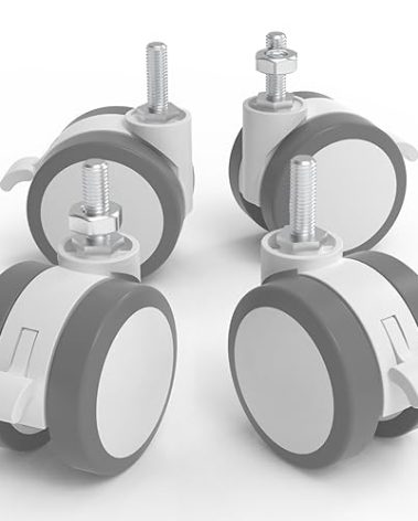 JOY worker Lockable Stem Caster Wheels Set of 4, Metric M8 Nylon Threaded Swivel Caster, 2.5 Inch Stem Casters Replacement for Standing Desk & Mobile Desk, Each Load Capacity 110lbs, White