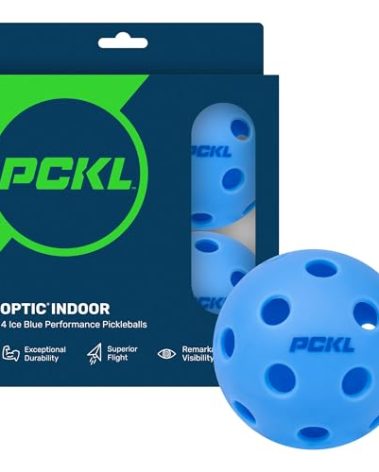 PCKL Optic Speed Pickleball Balls | Choose Indoor or Outdoor Pickleballs | USAPA Tournament Aproved | 4 Pack Crack-Resistant (Indoor Ice Blue)