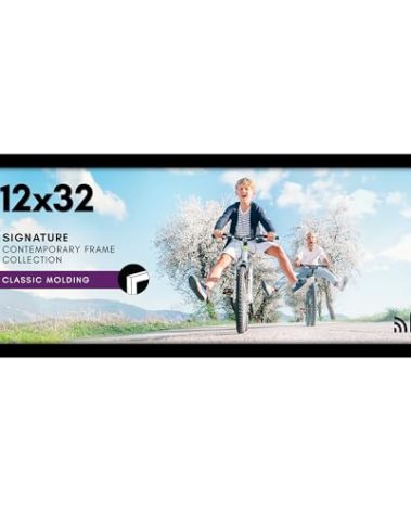Americanflat 12x32 Picture Frame with Polished Plexiglass - Signature Collection - Gallery-Style Frames Made of Engineered Wood - Photo Frame for Wall Display - Black