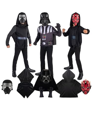 STAR WARS Villains Official Youth Dress-Up Set - Three Unique Costumes of Darth Vader, Darth Maul, and Kylo Ren - Size M (8-10)