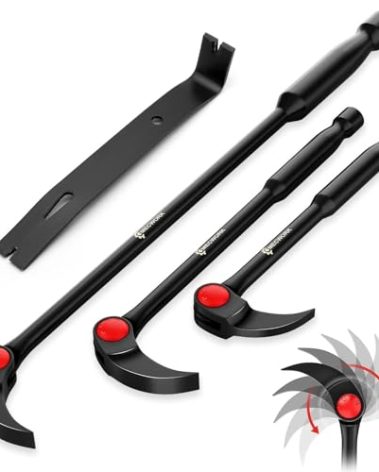 MECWORK 4Pcs (8",10",16") Indexing Pry Bar Set, Heavy Duty 7" Flat Pry Bar and 3 screws,adjustable Lady Foot Pry Bar Set for Mechanics