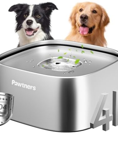 Upgrade No Spill Water Bowl for Dogs, 135oz/4L All Stainless Steel Dog Water Bowl with Non-Slip Base, Spill Proof for Medium Large Messy Drinkers, Anti Splash, Slow Drinking, Slobber Stopper, Silver