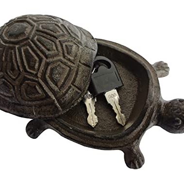 BSTGIFTS Cast Iron Turtle Key Hider - Spare Key Holder - Garden Decoration Turtle, Jewelry Trinkets Box for Key, Ear Studs, Ring, Paper Clip (Antique Brown)…