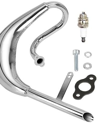 FVRITO Performance Chrome Exhaust Muffler Expansion Chamber Pipe Silencer Gasket for 2 Stroke 50cc 66cc 80cc 100cc Engine Gas Motorized Bicycle Motor Bike Silver