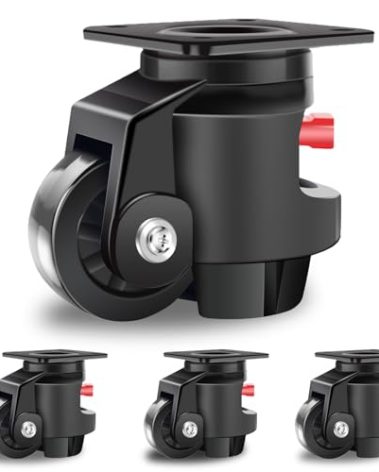 Nefish Leveling Casters Wheels with Ratchet Arm 6600 LBS, Heavy Duty Retractable Caster Wheel, Plate Swivel Workbench Castors, Durable Nylon Wheels & Leveling Feet for Machine, Industrial, Equipment