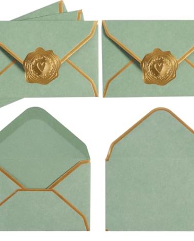 100 Pieces Mini Gift Card Envelopes Colorful V Flap Small Envelopes with Gold Border for Blank Note Cards, Business Gift Cards (Sage Green, 4 x 2.7 Inches)