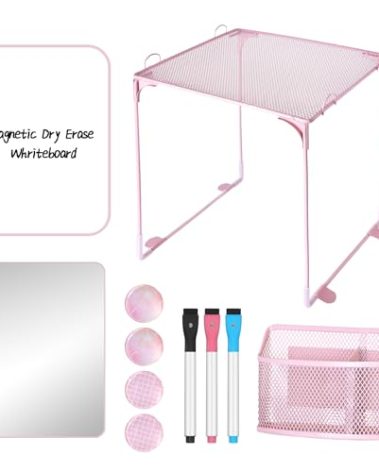AKONEGE 11 PCS Locker Accessories Kit Pink Locker Organizer Decorations Supplies Includes Folding Shelf, Magnetic Mirror & Whiteboard, Pen Holder, Dry Erase Markers, Magnets, Back to School Essentials
