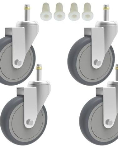 RILIDRI 4-Inch Swivel Stem Caster, 7/16-Inch Stem Diameter Rubber Wheel, Heavy Duty TPR Replacement Wheels for Rubbermaid Mop Bucket Cart Grill Casters - 4 Pack
