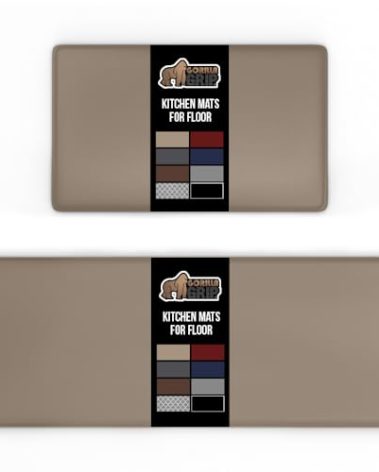 GORILLA GRIP 2 Pack Comfortable Cushioned Kitchen Mats for Floor, 17x24 + 17x48, Waterproof and Stain Resistant, 1/2 Inch Thick Soft Ergonomic Standing Desk Anti Fatigue Mat, Foam Supports Feet, Beige