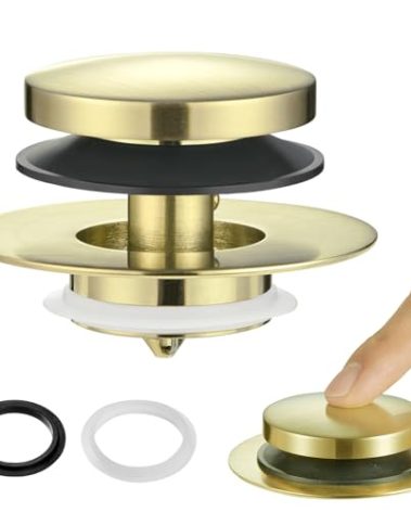 Washever Universal Bathtub Stopper, Pop Up Bath Tub Drain Stoppers, EZ Install Bathtub Drain Replacement Trim Kit, Replaces Lift and Turn, Tip-Toe and Trip Lever Drains for Tub(Brushed Gold)