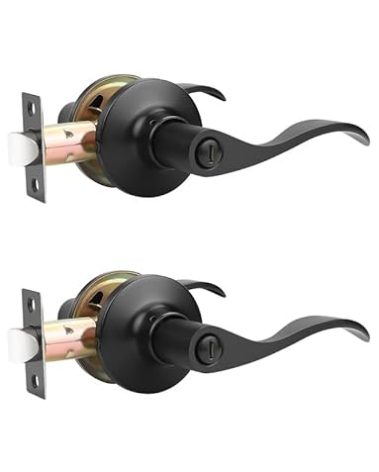 Mengico 2 Pack Door Lever Interior,Black Lever Door Handle,Modern Door Handle Privacy Door Lever(for Bedroom Bathroom),Reversible Wave Lever Handles