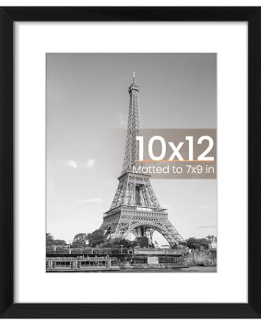 upsimples 10x12 Picture Frame, Display Pictures 7x9 with Mat or 10 x 12 Without, Wall Hanging Photo Frames, Black, 1 Pack