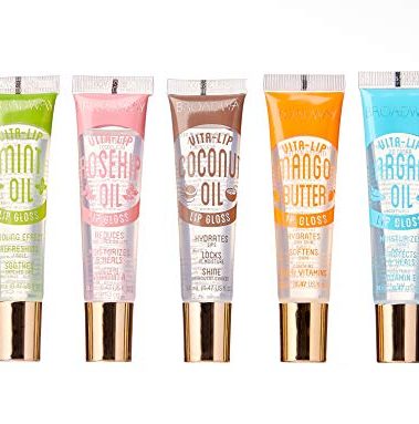 Ruby Kisses Broadway Vita-Lip Clear Lip Gloss (5 Pack Mint, Rosehip, Coconut, Argan Oil, Mango Butter), Ultra-Hydrating & Soothing Formula with Vitamin Oils, High-Shine Non-Sticky Finish Lip Balm