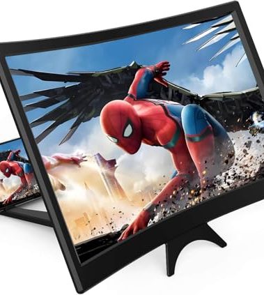 14" Curved Screen Magnifier for Cell Phone,3D HD Magnifying Projector Screen Enlarger for Movies, Video, and Gaming, Foldable Phone Stand Holder with Screen Amplifier,Compatible with All Smartphones