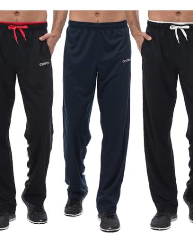 CENFOR Men's Sweatpant with Pockets Open Bottom Athletic Pants for Jogging, Workout, Gym, Running, Hiking, Training(88-Blue,Black+R,Black+W,M)