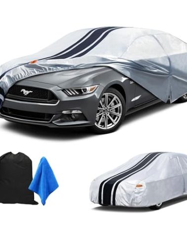 [2025 Upgrade] 10-Layer Car Cover Waterproof All Weather for Automobiles, Outdoor Full Cover Snow Sun UV Protection Custom Fit Ford Mustang, Chevy Camaro XK,BMW 3 Series, A4 Length 186-193 inch
