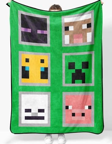 Sunny Side Up Minecraft Soft Plush Throw Blanket - Measures 46 x 60 Inches - Super Soft & Cozy Fleece Kids Bedding Features Creeper & Enderman