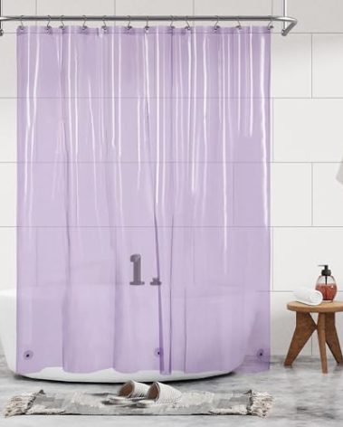 Barossa Design Shower Curtain Liner - Premium Clear Lavender PEVA Shower Liner with 3 Magnets and Metal Grommets, Waterproof Lightweight Standard Size Bathroom Curtains - Translucent Lavender