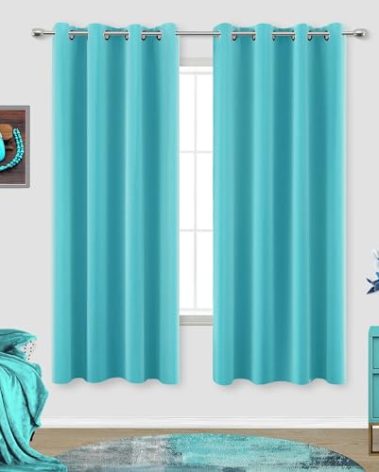 Turquoise Curtains 63 Inch Length for Bedroom 2 Panel Set Grommet Window Drapes Insulated Thermal Light Blocking Darkening Pastel Blackout Lightweight Curtains for Girl Kid Mermaid Nursery Living Room