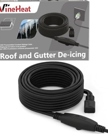 VineHeat 20 ft Roof Heat Cable Kit | Easy-to-Install Roof & Gutter Heat Cable and Downspout Heating Cable | 120V, Includes Roof Clips and Cable Spacers