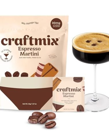 Craftmix Espresso Martini Cocktail & Mocktail Drink Mixer, Skinny Mixes - Water Flavoring Packets - Made With Real Coffee Beans - Vegan, Low-Carb, Low-Sugar, Non-GMO, Dairy Free, Gluten Free, 12 Pack