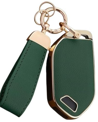 WiiLemz Key Fob Cover for Kia with Key Chain, Upper Leather + Soft TPU Key Cover Case Shell for Kia 2023 2024 2025 Telluride Carnival Sorento K4 K5 GT-Line 5 Buttons (Green)