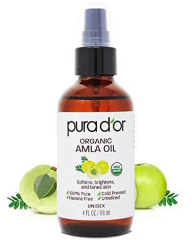 PURA D'OR 4 Oz ORGANIC Amla Oil, 100% Pure USDA Certified Premium Grade, Cold Pressed, Unrefined, Extra Virgin, Hair Serum & Thickening Hair Product w/Pump for Women & Men