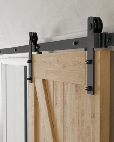 CCJH 6.6FT Heavy Duty Sturdy Sliding Barn Door Hardware Kit -Smoothly and Quietly -Easy to Install Fit 36"-40 Wide Door Panel (Simple Shape Hanger)