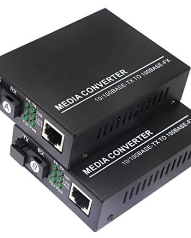 XMSJSIY Fiber Ethernet Media Converter, Single-Mode 10/100Base-TX to 100Base-FX, RJ45 to SC, Fiber Transceiver Up to 25KM (1 Pair)