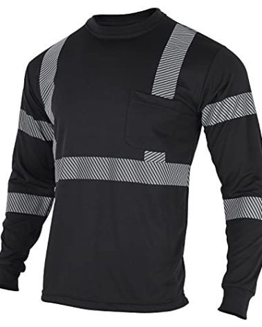 VENDACE Safety Reflective High Visibility Long Sleeve Shirts ANSI Class 2 Hi Vis Construction Work T Shirts for Men(Black,M)