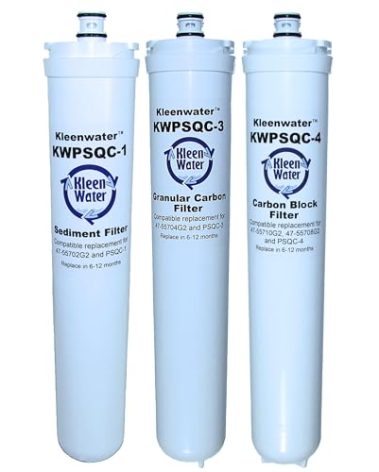 KleenWater Replacement Cartridges for Water Factory SQC4 System, 3M 3MRO401 and Water Factory 47-55702G2, 47-55704G2, 47-55710G2, Set of 3, Made in USA