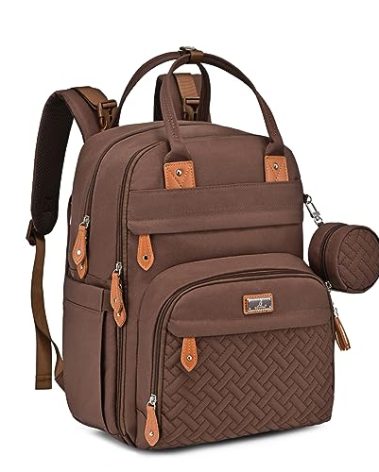 BabbleRoo Diaper Bag Backpack - Baby Essentials Travel Tote - Multi Function Water Resistant Diaper Bag, Travel Essentials Baby Bag with Changing Pad, Stroller Straps & Pacifier Case - Unisex, Brown